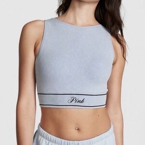 Pink Victoria's Secret Seamless Ribbed Crop Top Small Light Blue Coquette Ribbed